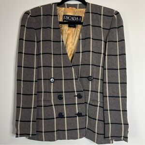 Vintage Escada women’s blazer 80s black cream plaid size 36